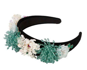 Cream & green headband by Cupids Millinery