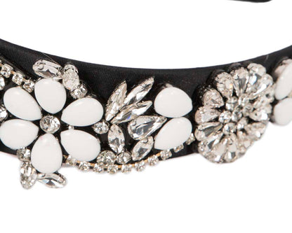Black & white crystal headband by Cupids Millinery CU587