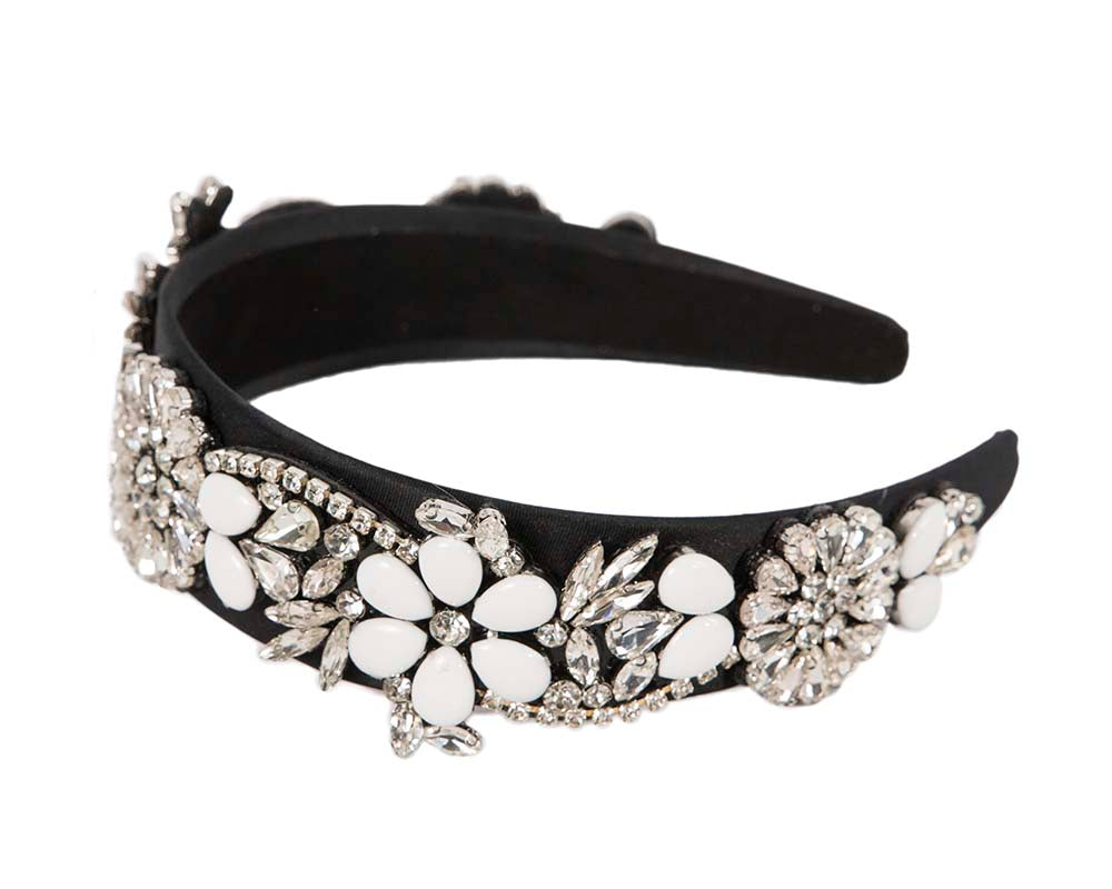Black & white crystal headband by Cupids Millinery CU587