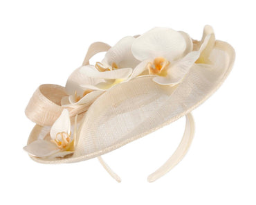 Large ivory cream fascinator with orchid flowers