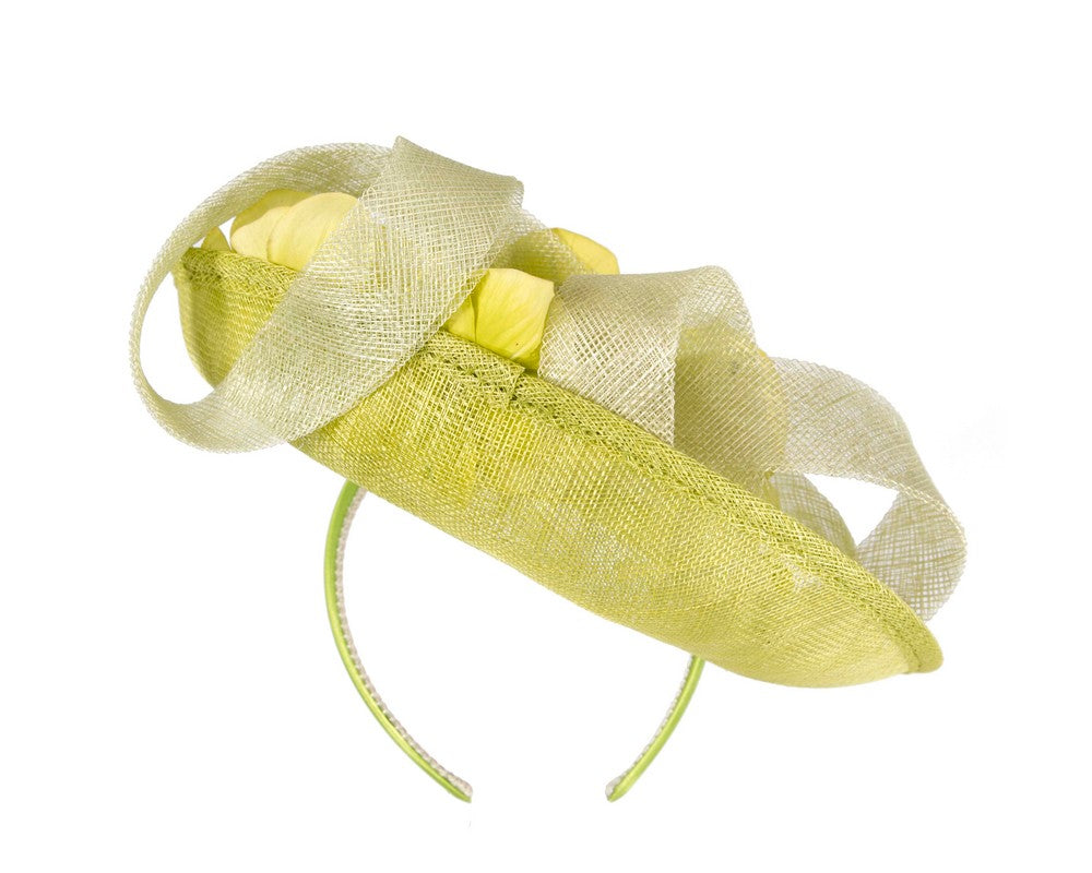 Large lime green fascinator with orchid flowers-5