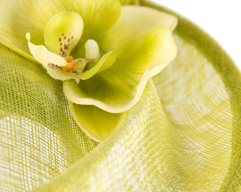 Large lime green fascinator with orchid flowers-4