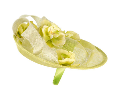 Large lime green fascinator with orchid flowers-3