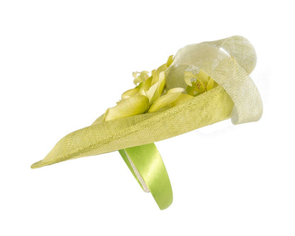 Large lime green fascinator with orchid flowers-2