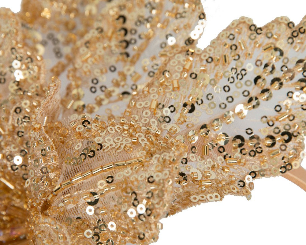 Shiny gold lace fascinator by Fillies Collection-2