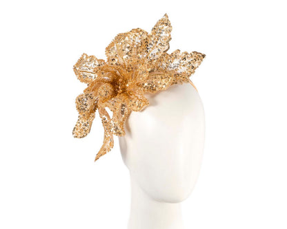 Shiny gold lace fascinator by Fillies Collection-0