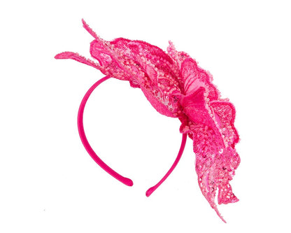 Shiny hot pink lace fascinator by Fillies Collection-3