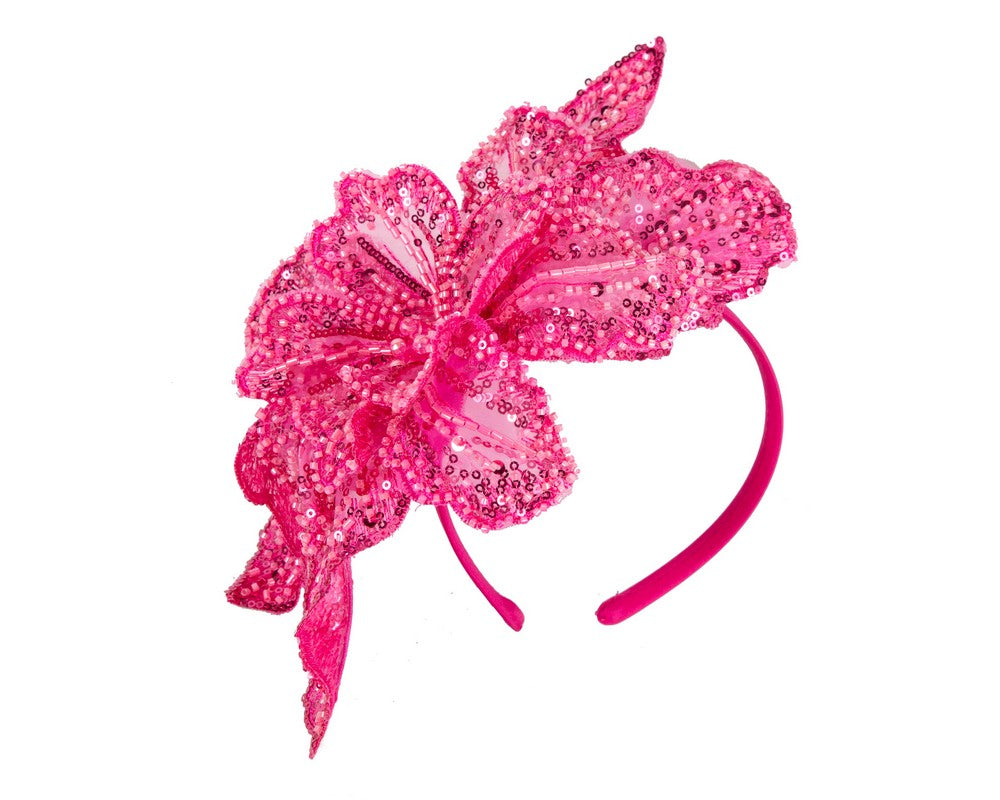 Shiny hot pink lace fascinator by Fillies Collection-1