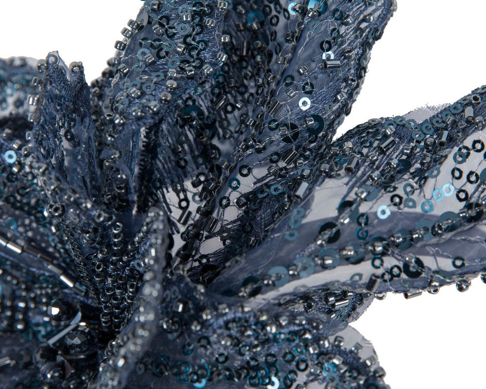 Shiny navy lace fascinator by Fillies Collection-2