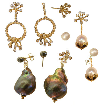Circle Fireworks Inter-changeable, 2-Part Earrings: 14K Gold & Diamonds