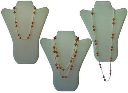 Necklace: Vintage Coral Color Glass Beads, Faceted Gold Pyrite, Chinese Freshwater Rice Pearls