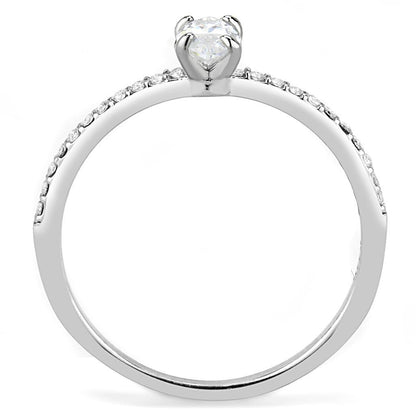 DA031 - High polished (no plating) Stainless Steel Ring with Cubic in Clear