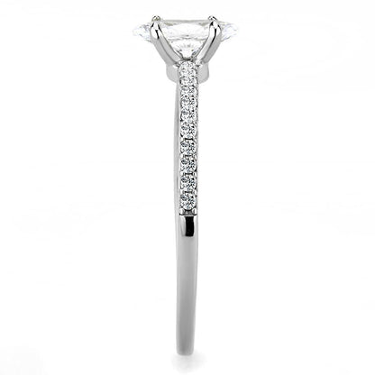 DA031 - High polished (no plating) Stainless Steel Ring with Cubic in Clear
