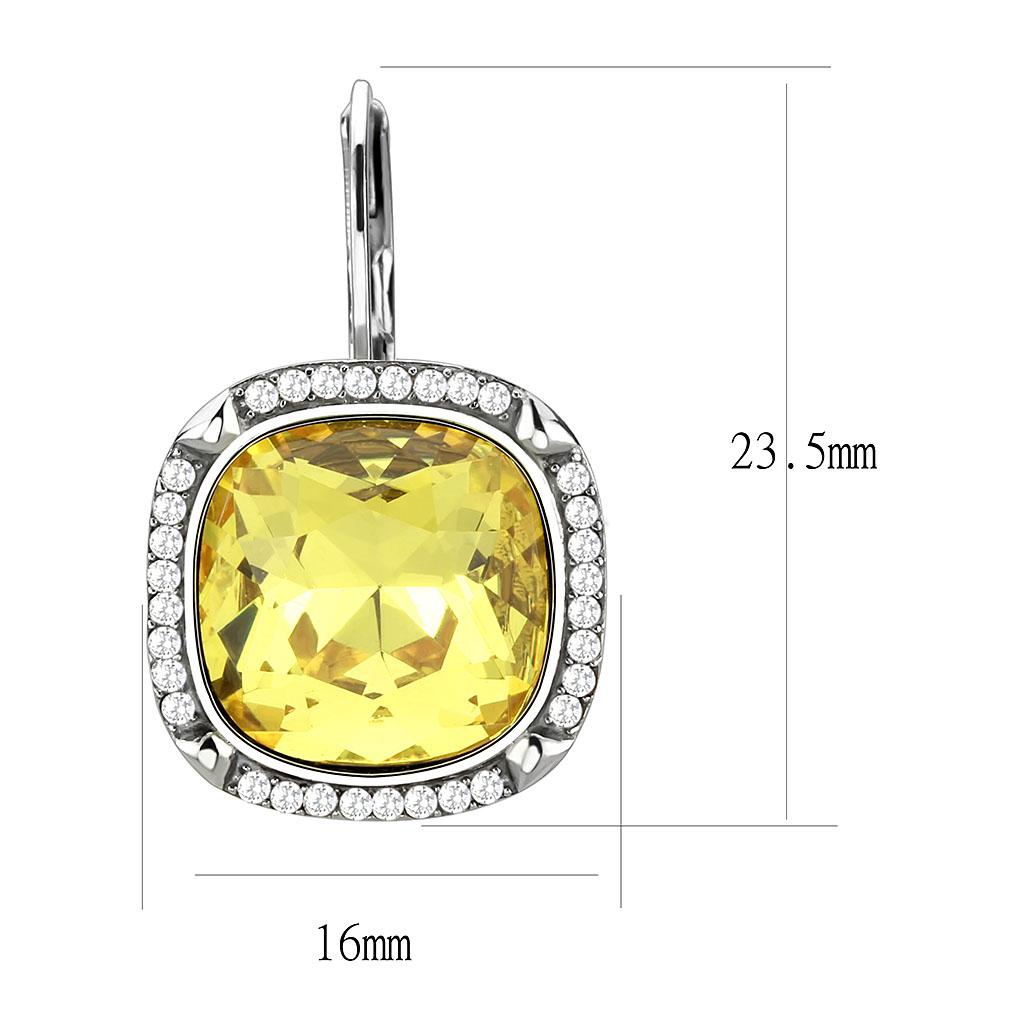 DA379 - High polished (no plating) Stainless Steel Earrings with Top Grade Crystal in Topaz