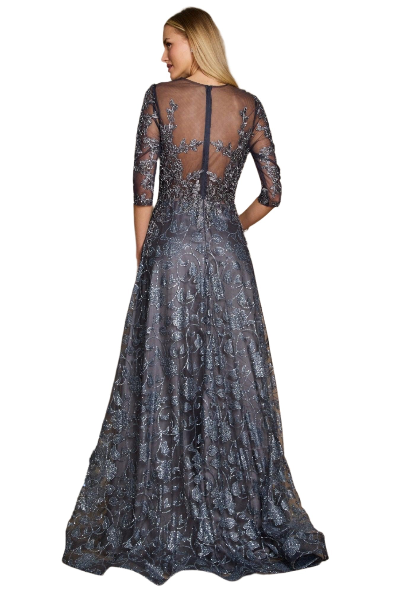 Dylan and Davids Full-Length Formal Gown Lace 3/4 Sleeve Evening Dress-2