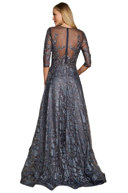 Dylan and Davids Full-Length Formal Gown Lace 3/4 Sleeve Evening Dress-2