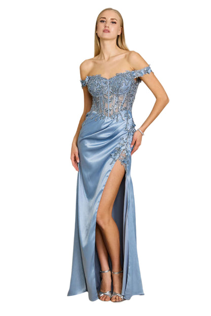 Kos Couture Fitted Corset-Style Off the Shoulder Formal Gown Prom Dress-5