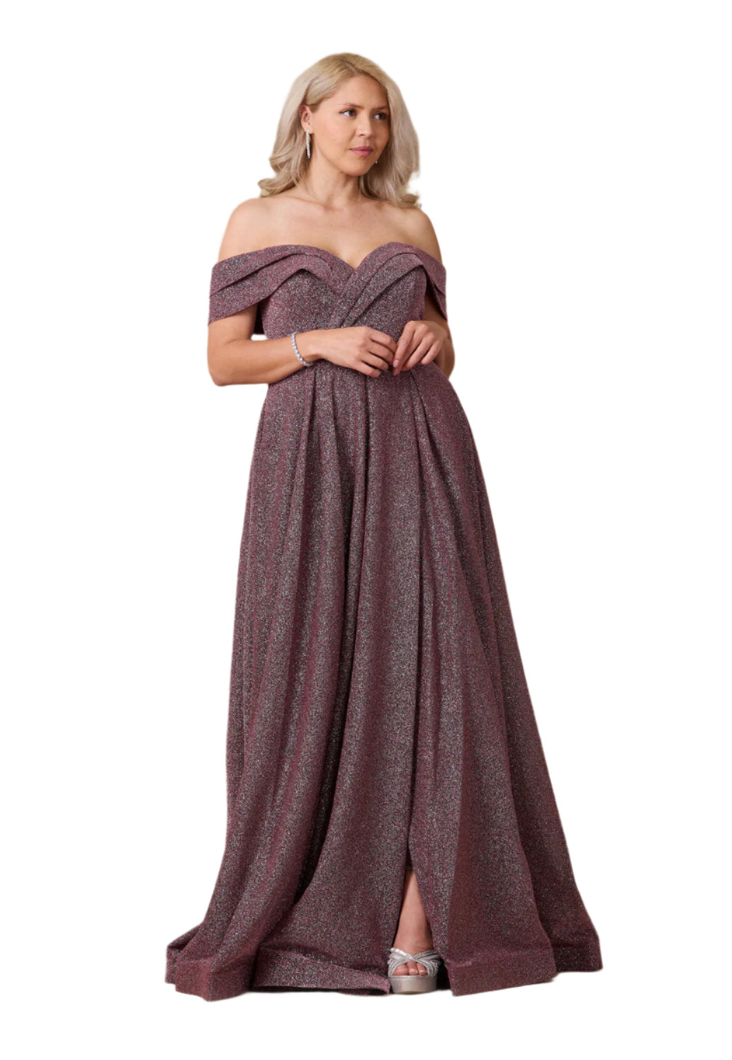 Dylan and Davids Full-Length Off Shoulder Glitter Prom Dress-0