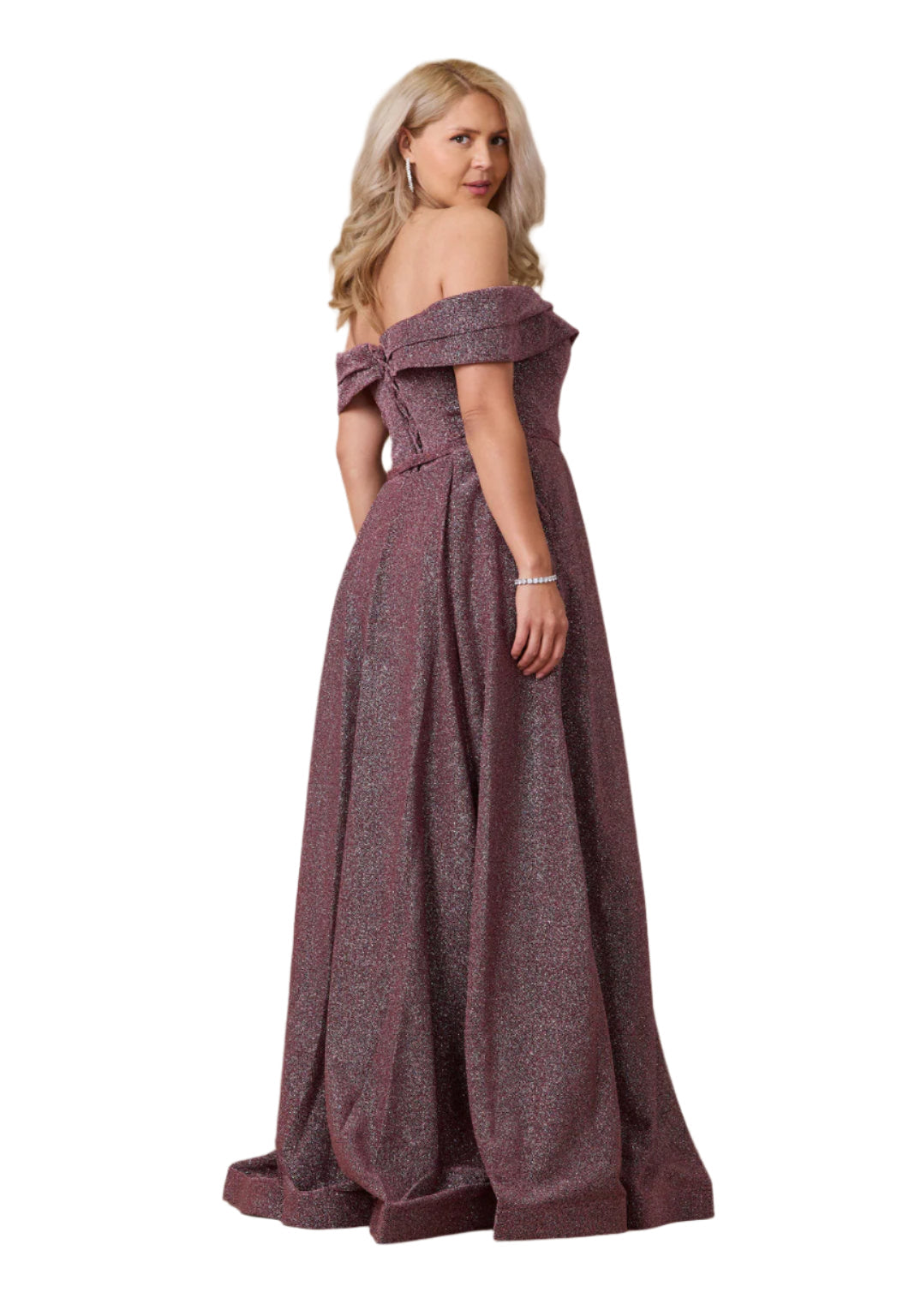 Dylan and Davids Full-Length Off Shoulder Glitter Prom Dress-1