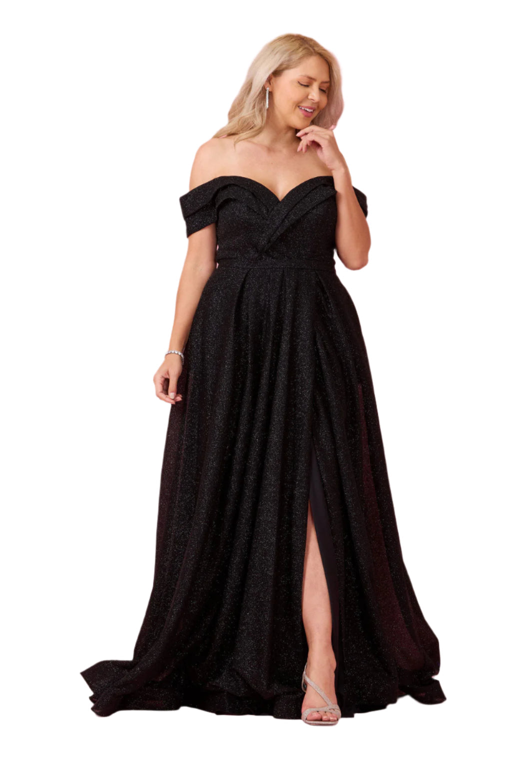 Dylan and Davids Full-Length Off Shoulder Glitter Prom Dress-7