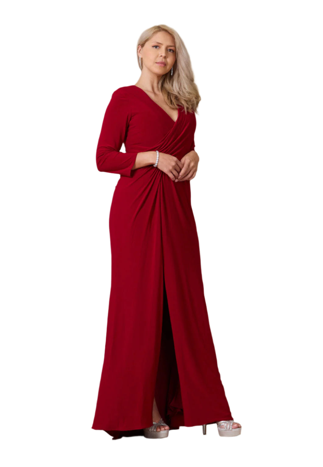 Dylan and Davids Full-Length Formal Gown Stretch Evening 3/4 Sleeve Dress-4