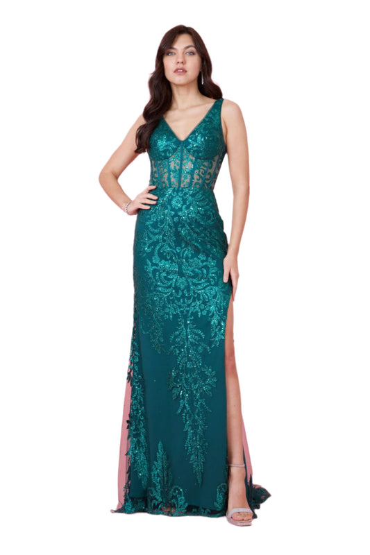 Kos Couture Sequin Corset-Style Bodice Formal Gown Prom Dress-0