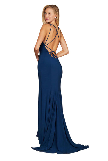 Dylan and Davids Full-Length Fitted Open Back Jersey Prom Dress-7