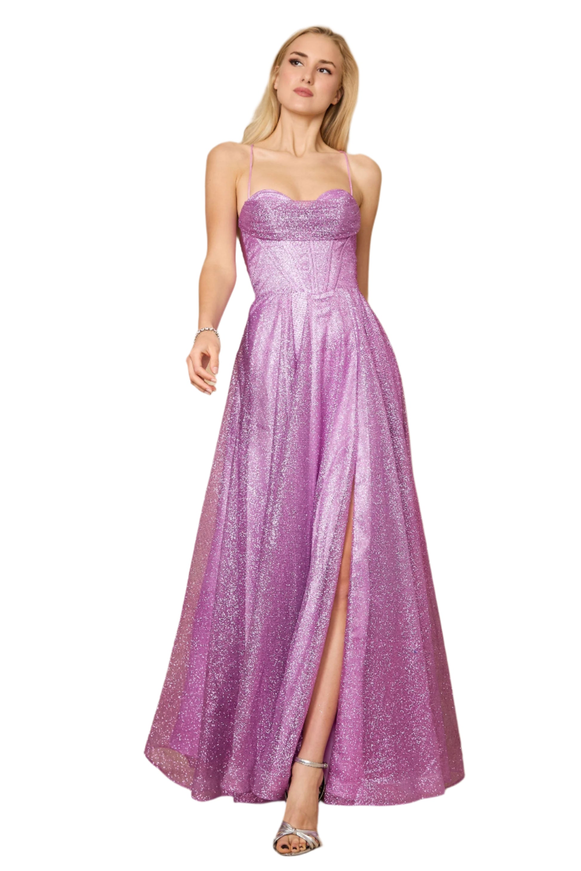 Dylan and Davids Full-Length Sparkling Cowl Corset-Style Prom Dress-7