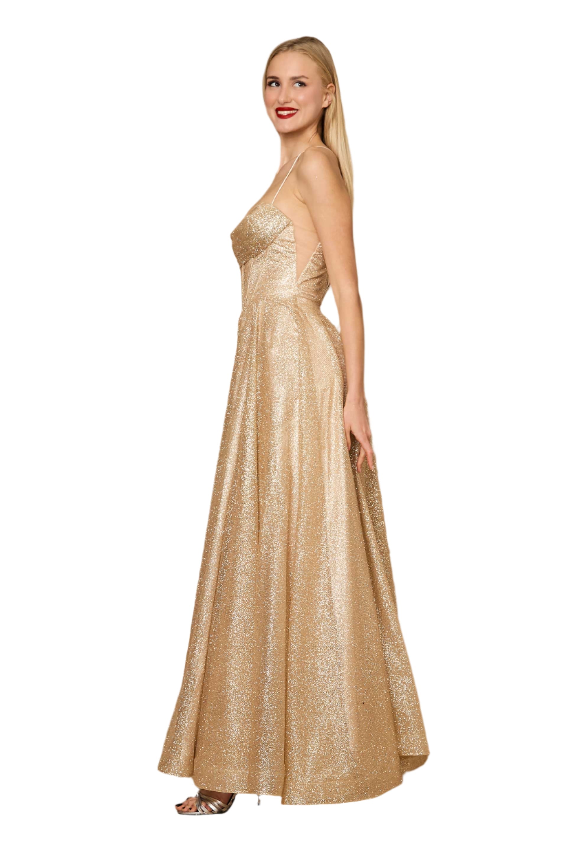 Dylan and Davids Full-Length Sparkling Cowl Corset-Style Prom Dress-5