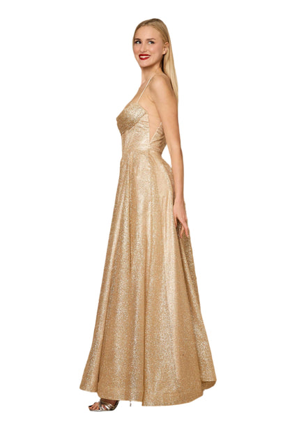 Dylan and Davids Full-Length Sparkling Cowl Corset-Style Prom Dress-5