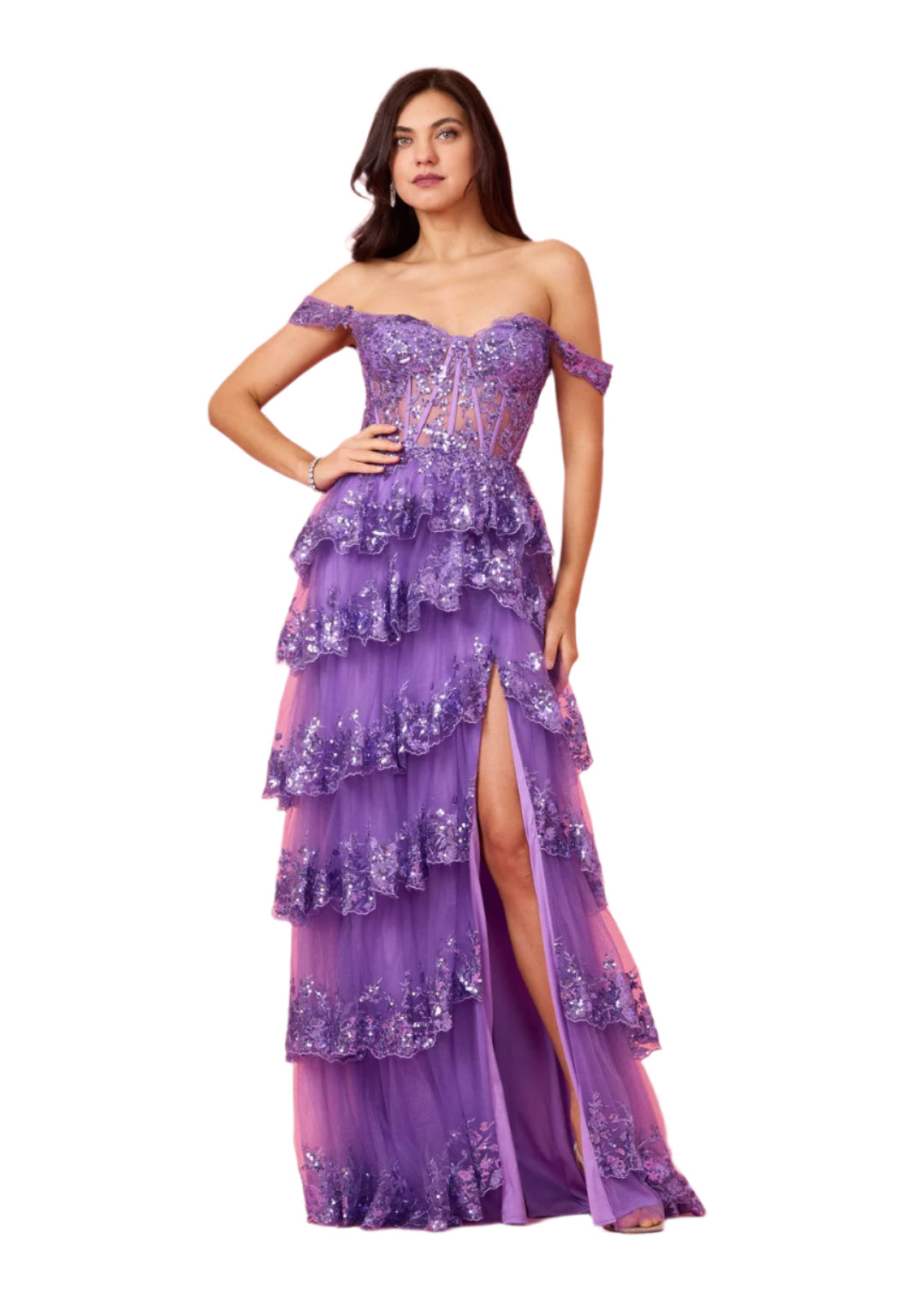 Kos Couture Full-Length Sequin Sheer Corset-Style Prom Dress-0
