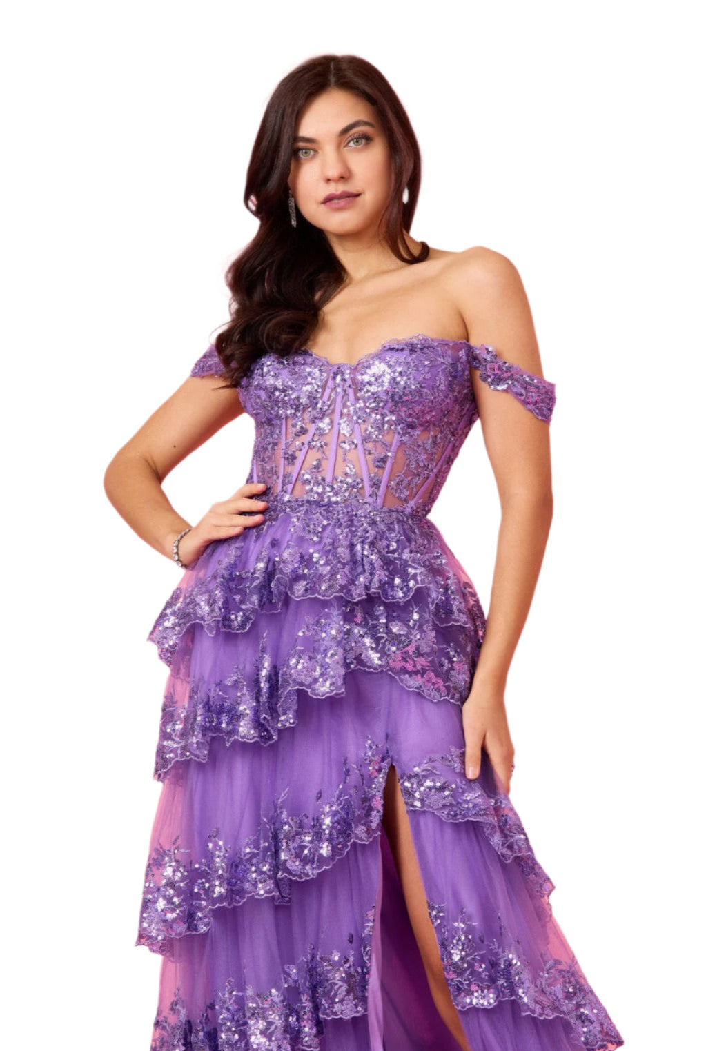 Kos Couture Full-Length Sequin Sheer Corset-Style Prom Dress-4