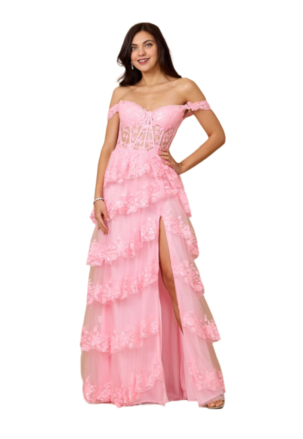 Kos Couture Full-Length Sequin Sheer Corset-Style Prom Dress-7