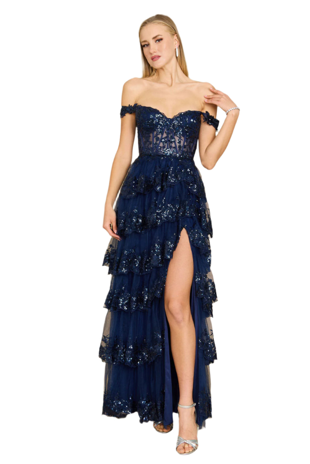 Kos Couture Full-Length Sequin Sheer Corset-Style Prom Dress-6