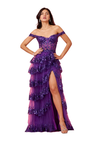 Kos Couture Full-Length Sequin Sheer Corset-Style Prom Dress-5