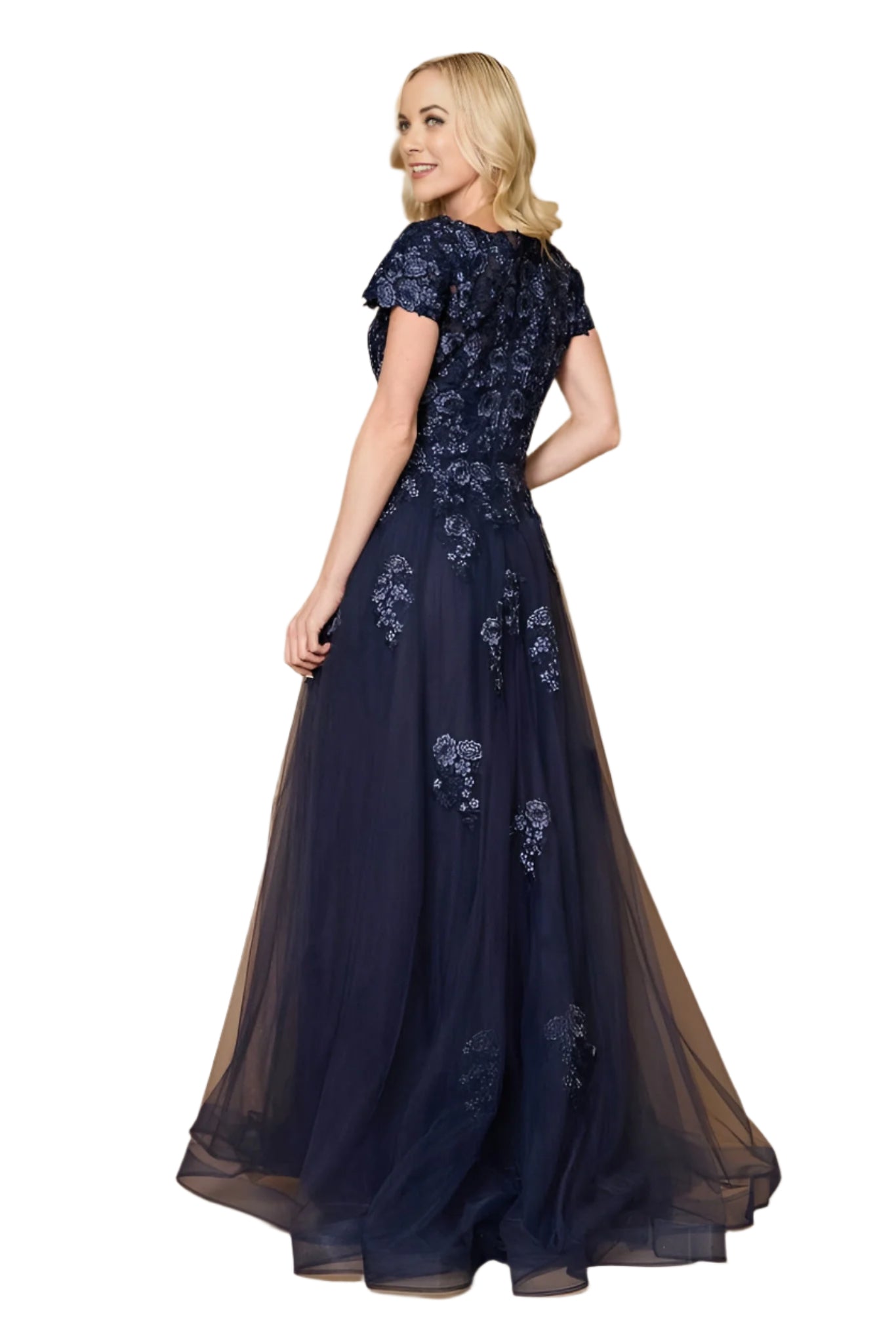 Dylan and Davids Full-Length Lace Navy Mother of the Bride Dress-3