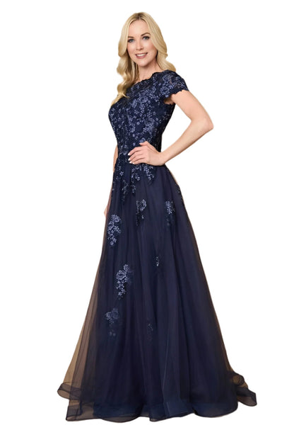 Dylan and Davids Full-Length Lace Navy Mother of the Bride Dress-2
