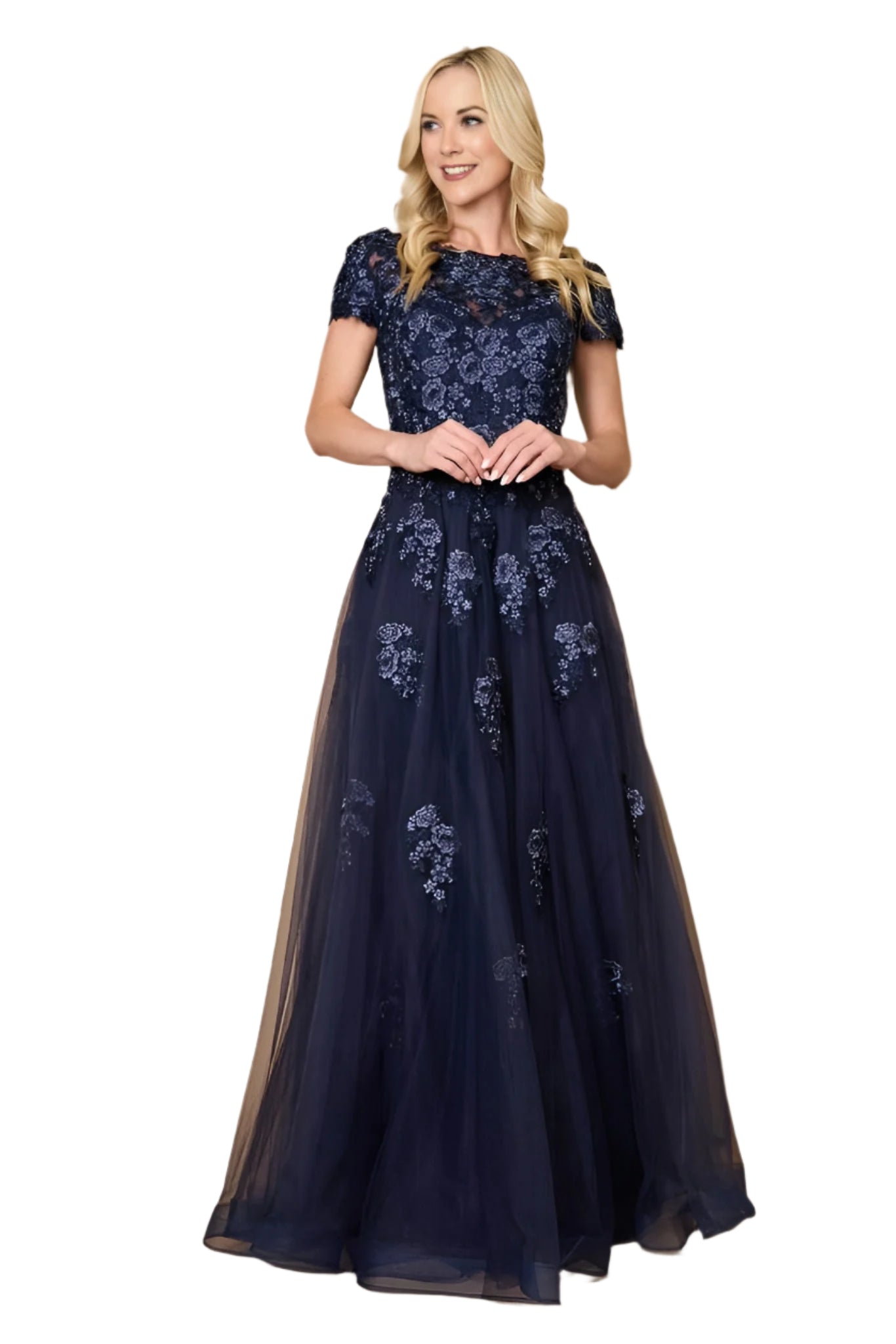 Dylan and Davids Full-Length Lace Navy Mother of the Bride Dress-1