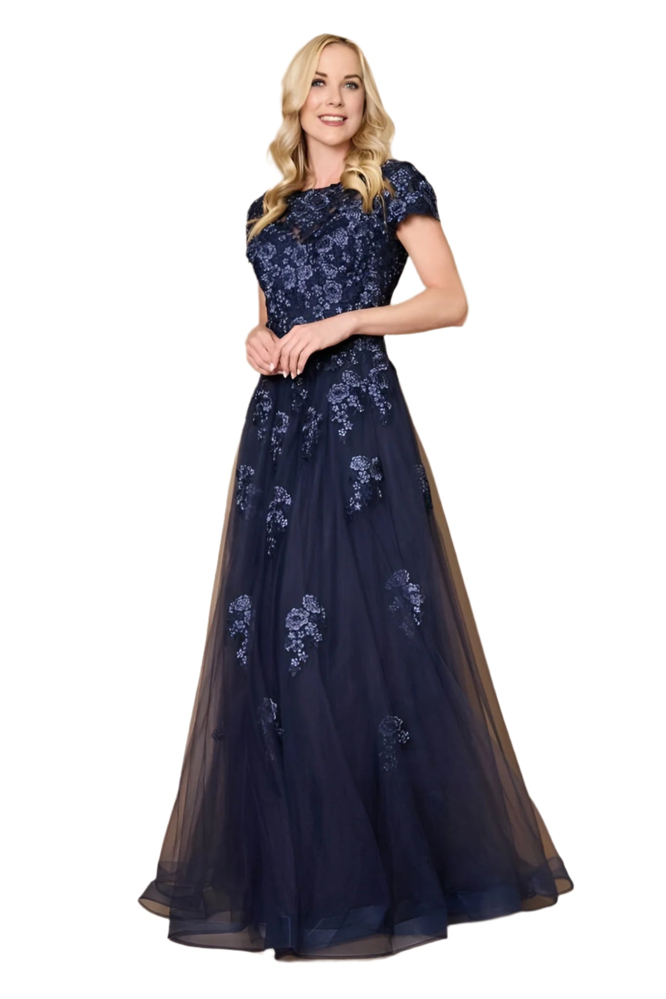 Dylan and Davids Full-Length Lace Navy Mother of the Bride Dress-0