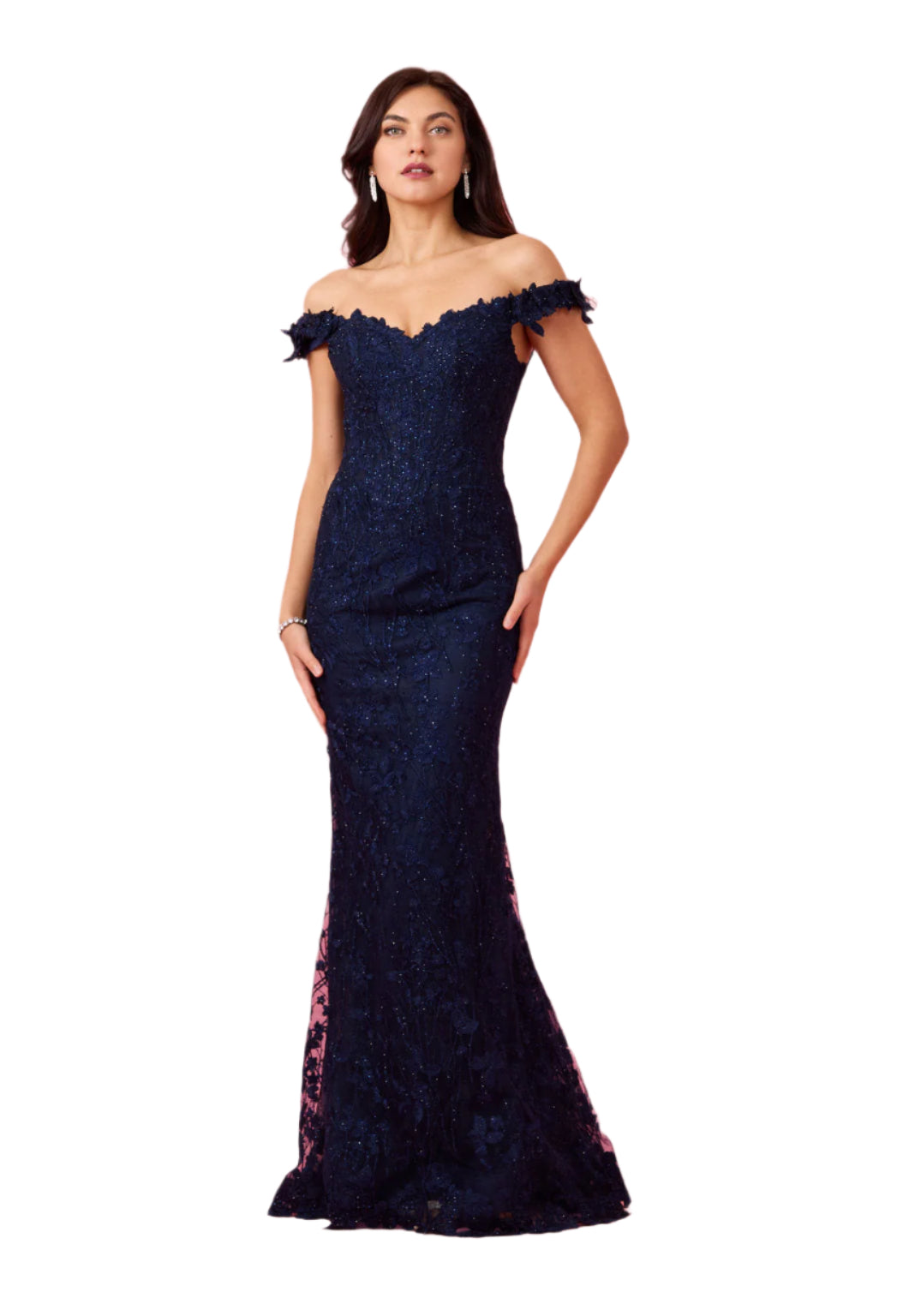 Kos Couture Off Shoulder Vintage Lace Mother of The Bride Dress-5