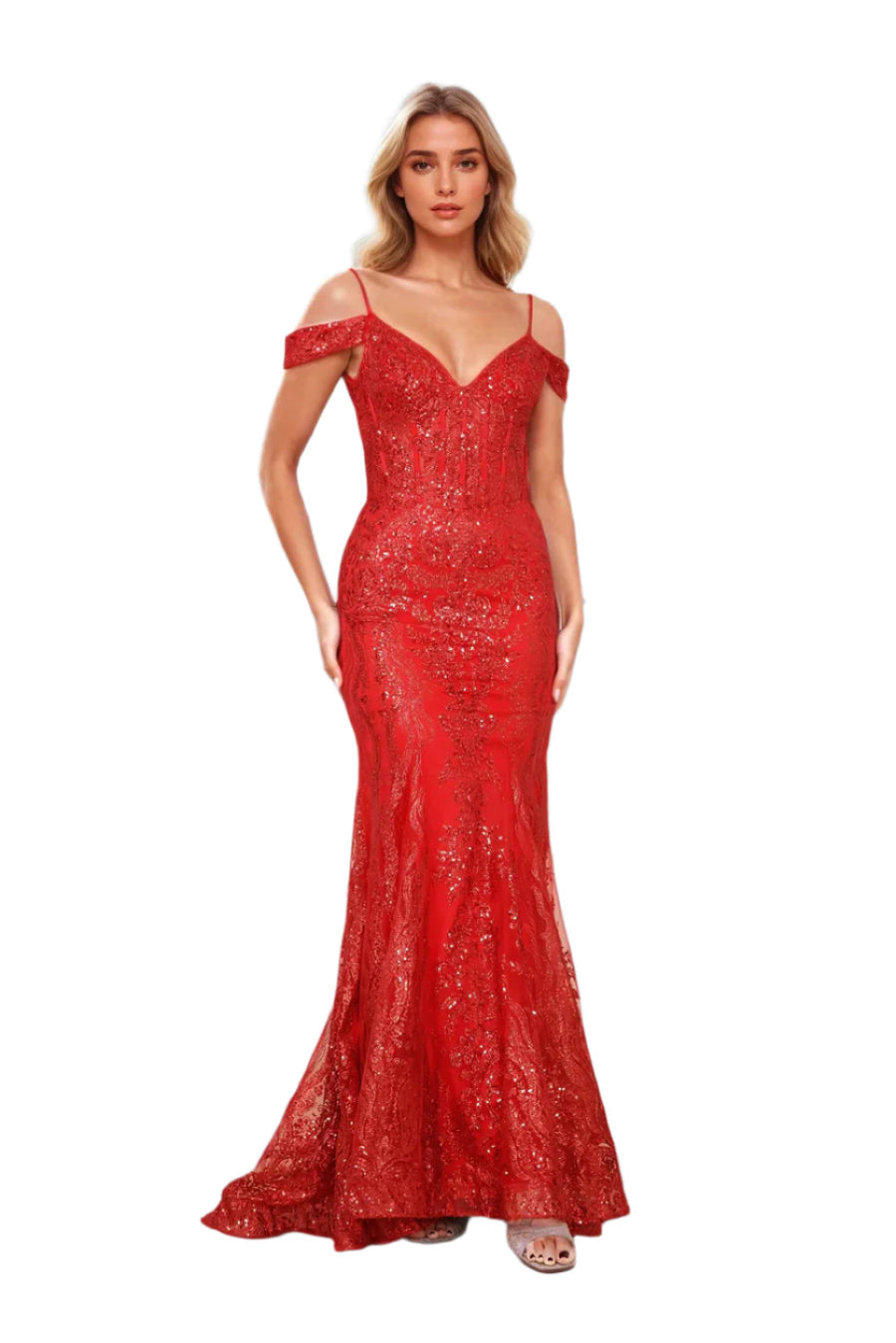 Kos Couture Off Shoulder Sequin Corset-Style Formal Gown Dress-4