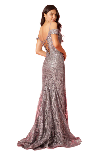 Kos Couture Off Shoulder Sequin Corset-Style Formal Gown Dress-2
