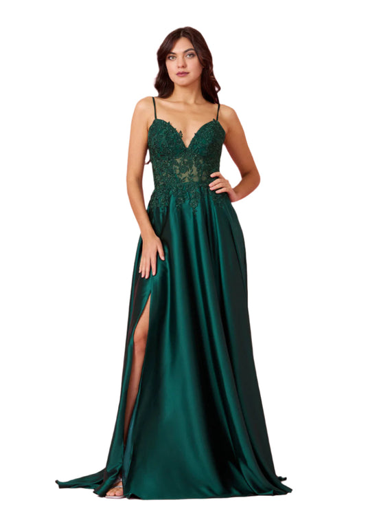 Kos Couture Full-Length Chiffon Lace Illusion Formal Gown Prom Dress-0
