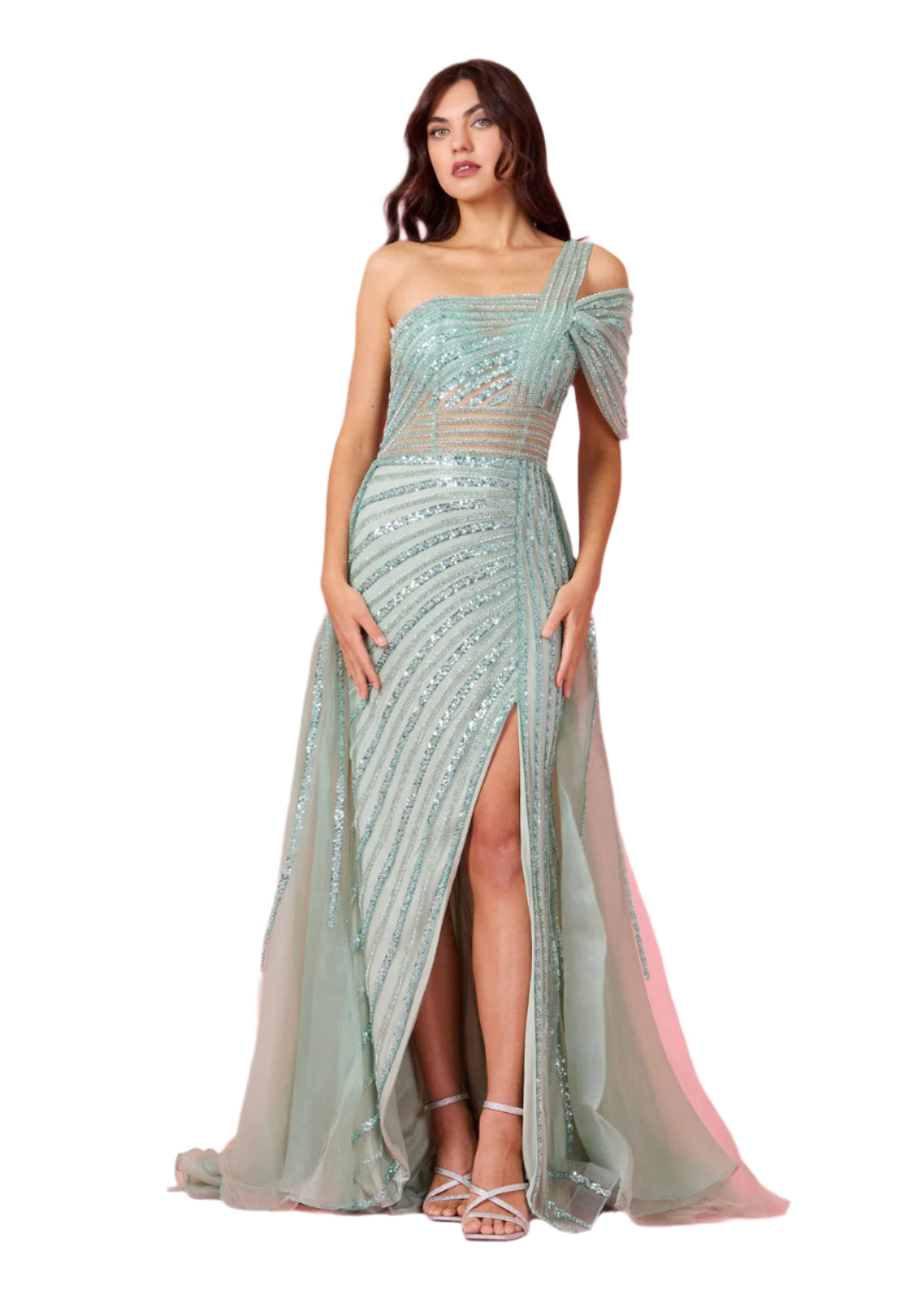 Dylan and Davids Full-Length Couture Hand Beaded Cold Shoulder Formal Gown Dress-6