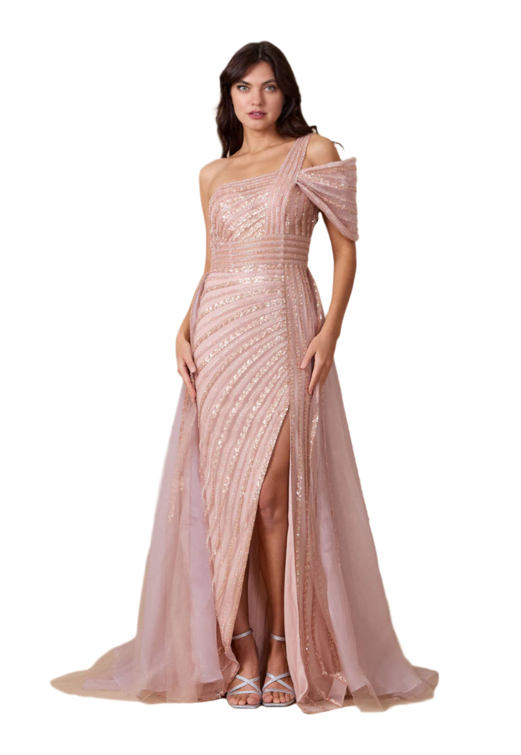 Dylan and Davids Full-Length Couture Hand Beaded Cold Shoulder Formal Gown Dress-5