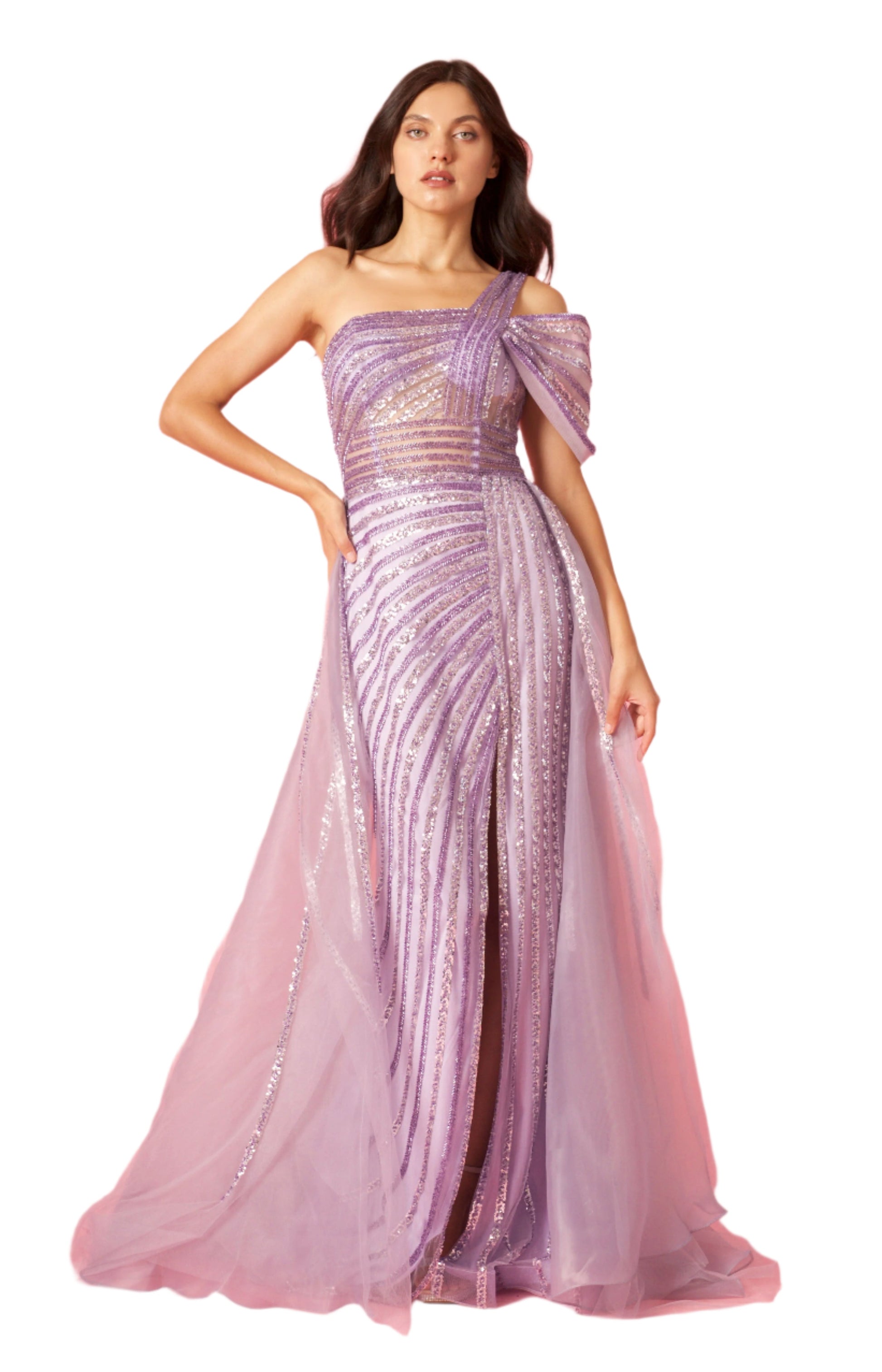 Dylan and Davids Full-Length Couture Hand Beaded Cold Shoulder Formal Gown Dress-2