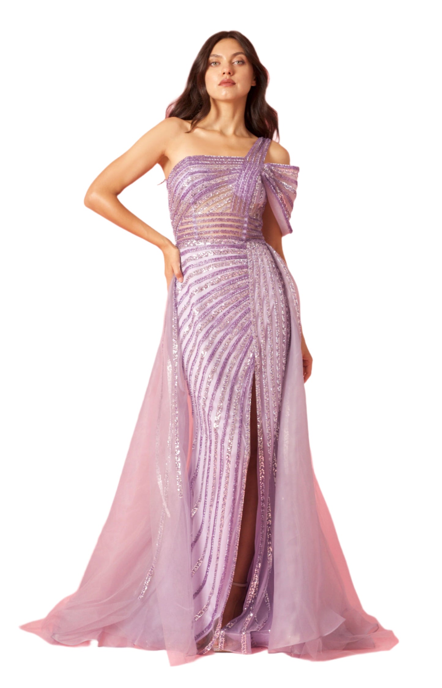 Dylan and Davids Full-Length Couture Hand Beaded Cold Shoulder Formal Gown Dress-3