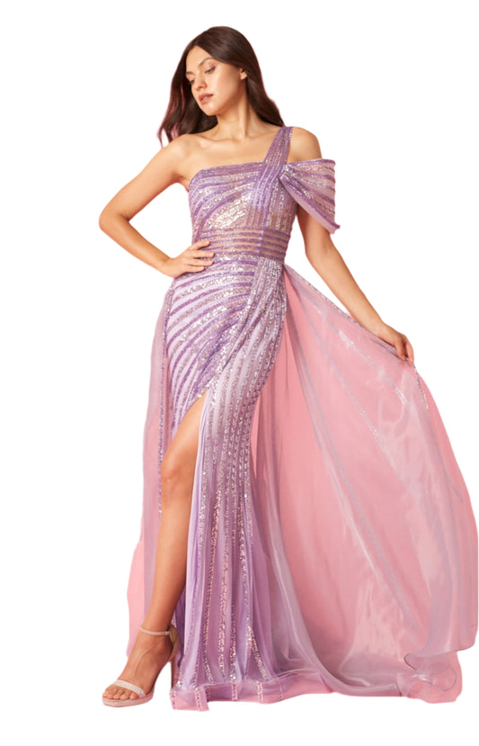 Dylan and Davids Full-Length Couture Hand Beaded Cold Shoulder Formal Gown Dress-0