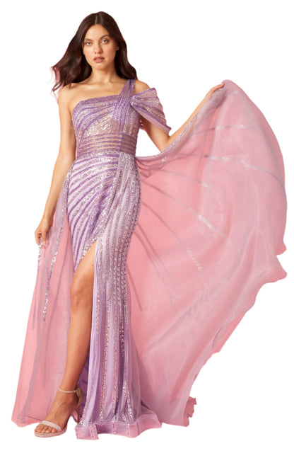 Dylan and Davids Full-Length Couture Hand Beaded Cold Shoulder Formal Gown Dress-1