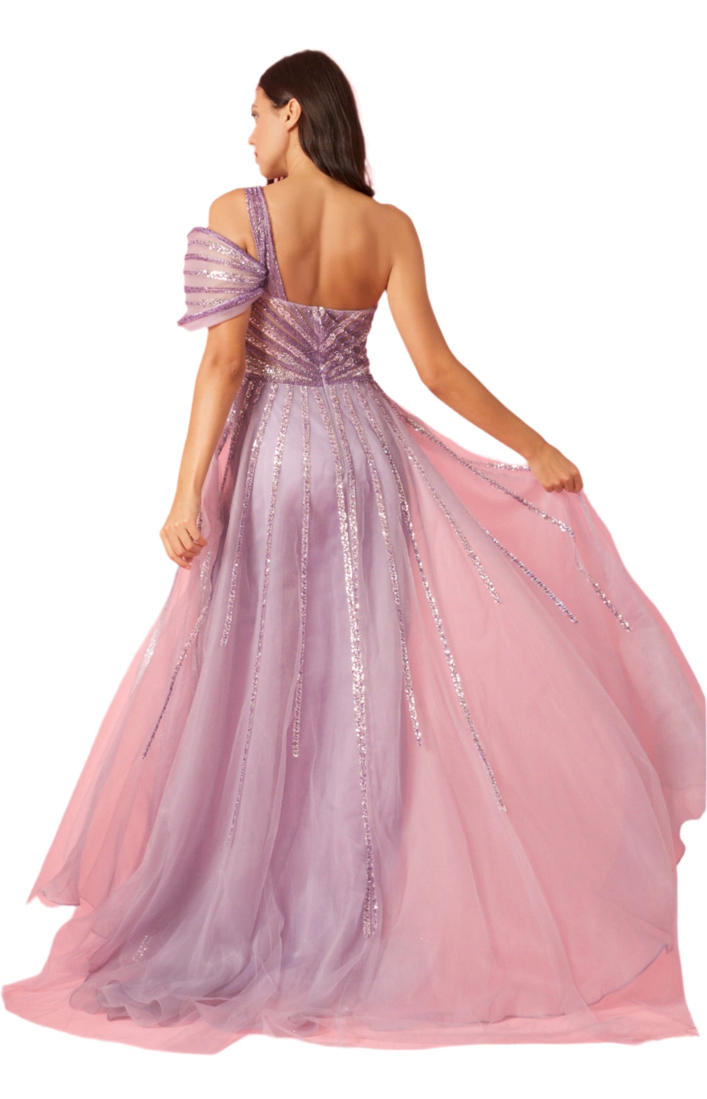 Dylan and Davids Full-Length Couture Hand Beaded Cold Shoulder Formal Gown Dress-4